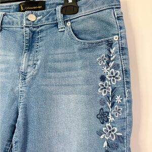 Catherine Malandrino Light Blue Floral Embroidered Skinny Jeans